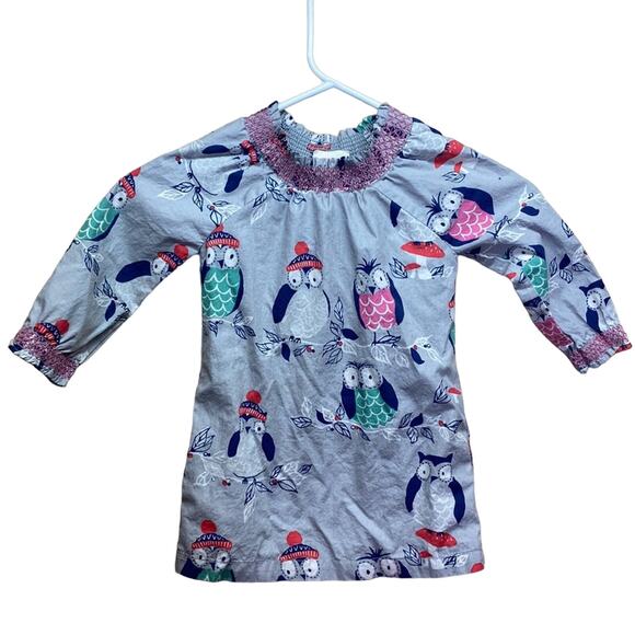 Mini Boden Smocked Winter Owls in Beanies Dress Size 1.5-2 years - Picture 1 of 8